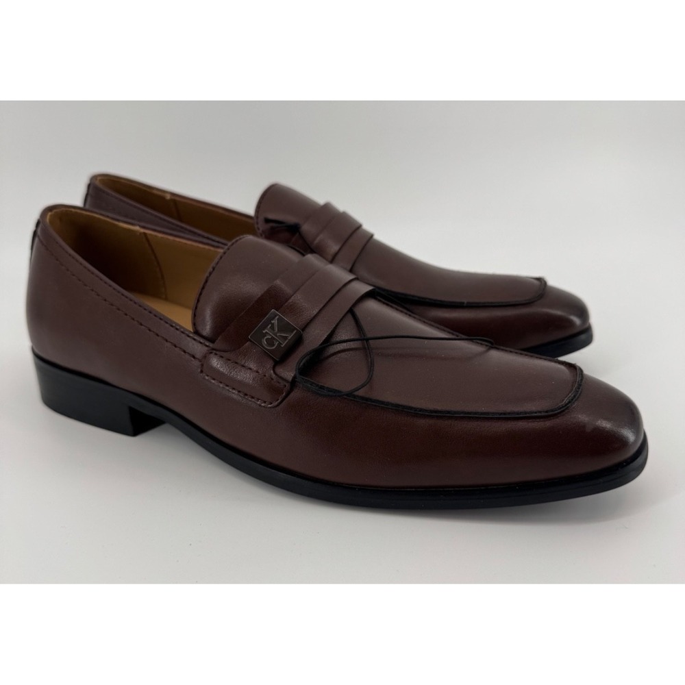 Calvin Klein Mens 7.5 Brown Leather Penny Loafers Dress Shoes Slip On office new